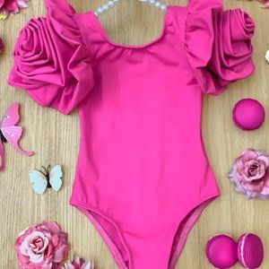 Hot pink rose sleeve one piece swimsuit